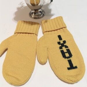 Kate Spade Yellow Knit Mittens with Black Detail